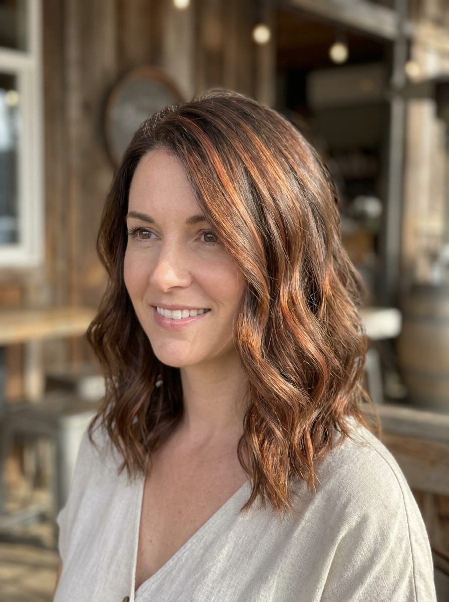 Kupfer Highlights in braunem Haar - Kupfer Haarfarbe